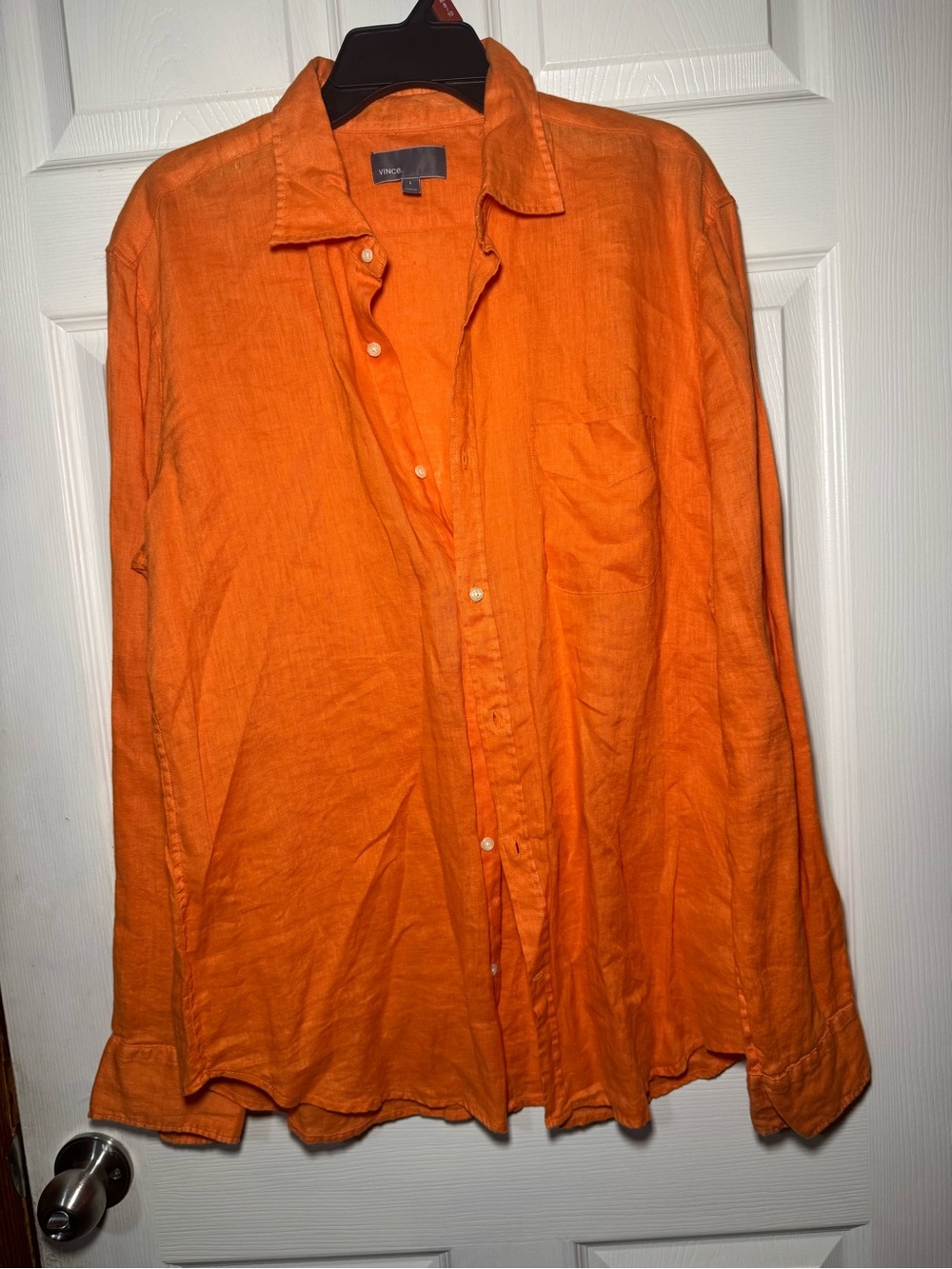 Vince Bright Orange 100% Linen Button-Down Shirt